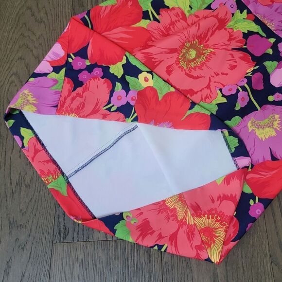 🆕️ Trina Turk Kanan Square Neck Ruffle Sleeve Shift Dress Red Pink Poppy Floral - Picture 6 of 12